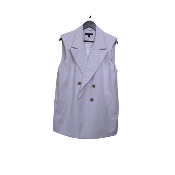 Banana Republic White Vest Jacket Sz 16 Double Breasted Notch Lapel Quiet Lux - Picture 1 of 8